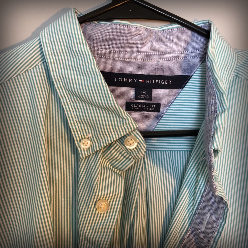 Tommy Hilfiger L long sleeve button up in sea foam